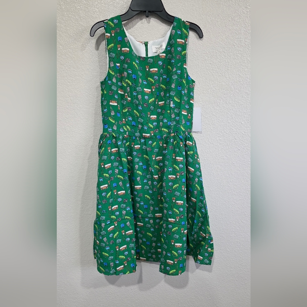 Green Printed Sleeveless Dress